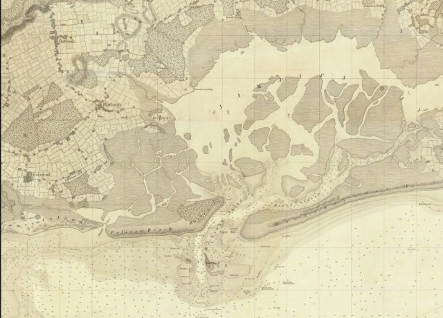 Jamaica Bay in 1844 - note the different location of the bay's entrance channel (Coney Island is to the far left)